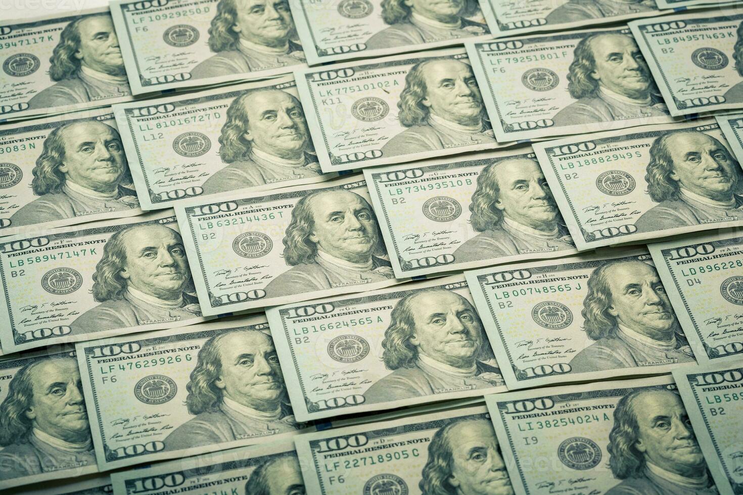 Lot of one hundred dollar bills close-up background photo