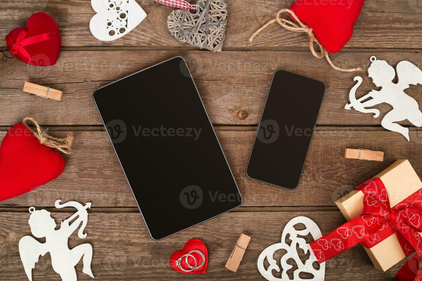 two red ceramic hearts on love letter paper background 6742207 Stock Photo  at Vecteezy