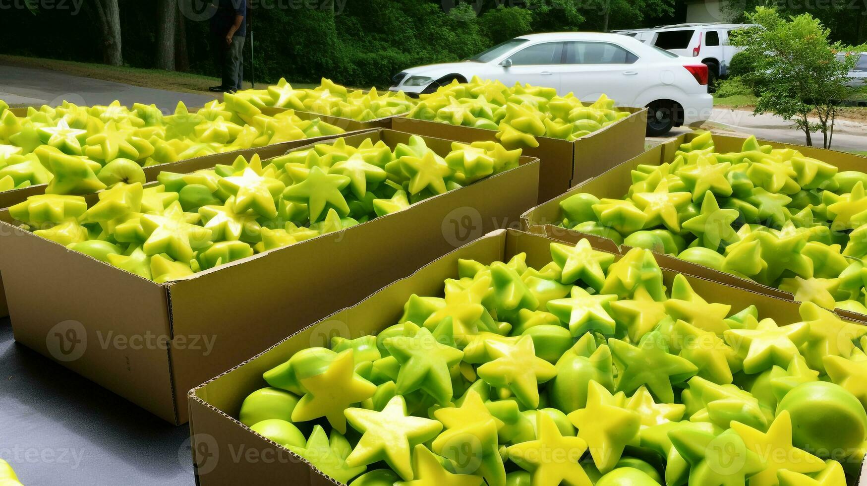 recién escogido Fruta estrella desde jardín metido en el cajas generativo ai foto