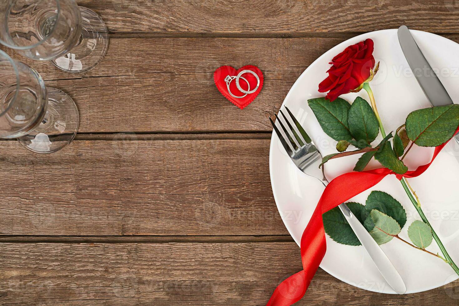 Romantic dinner concept. Valentine day or proposal background. photo