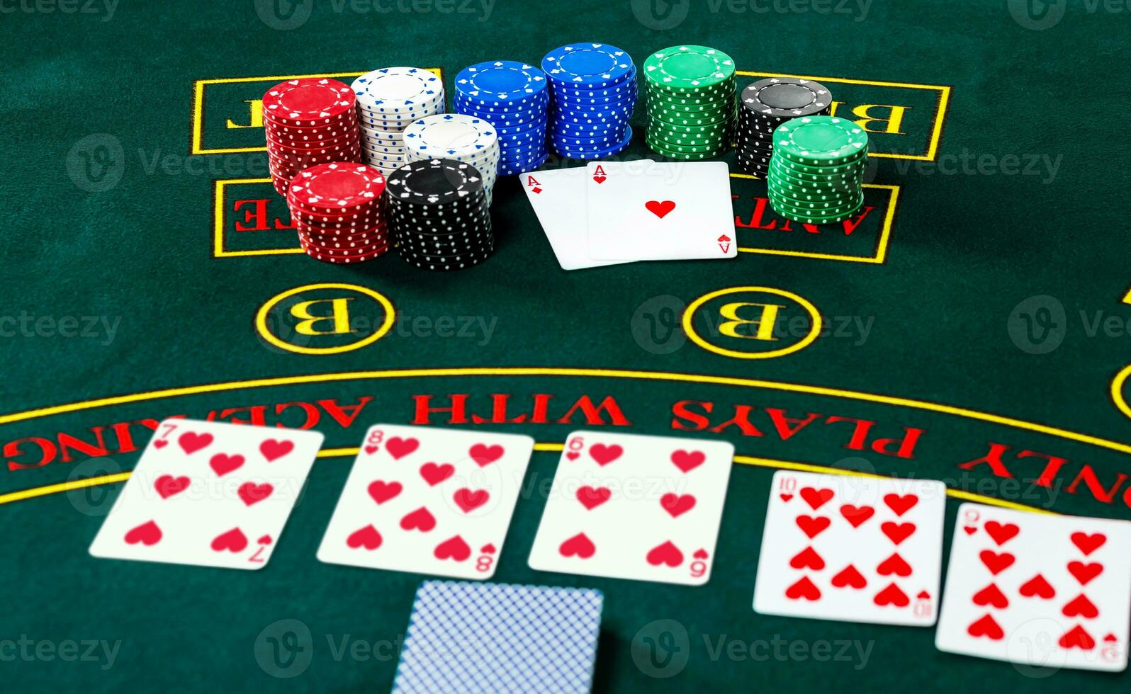 Poker play. Chips and cards photo