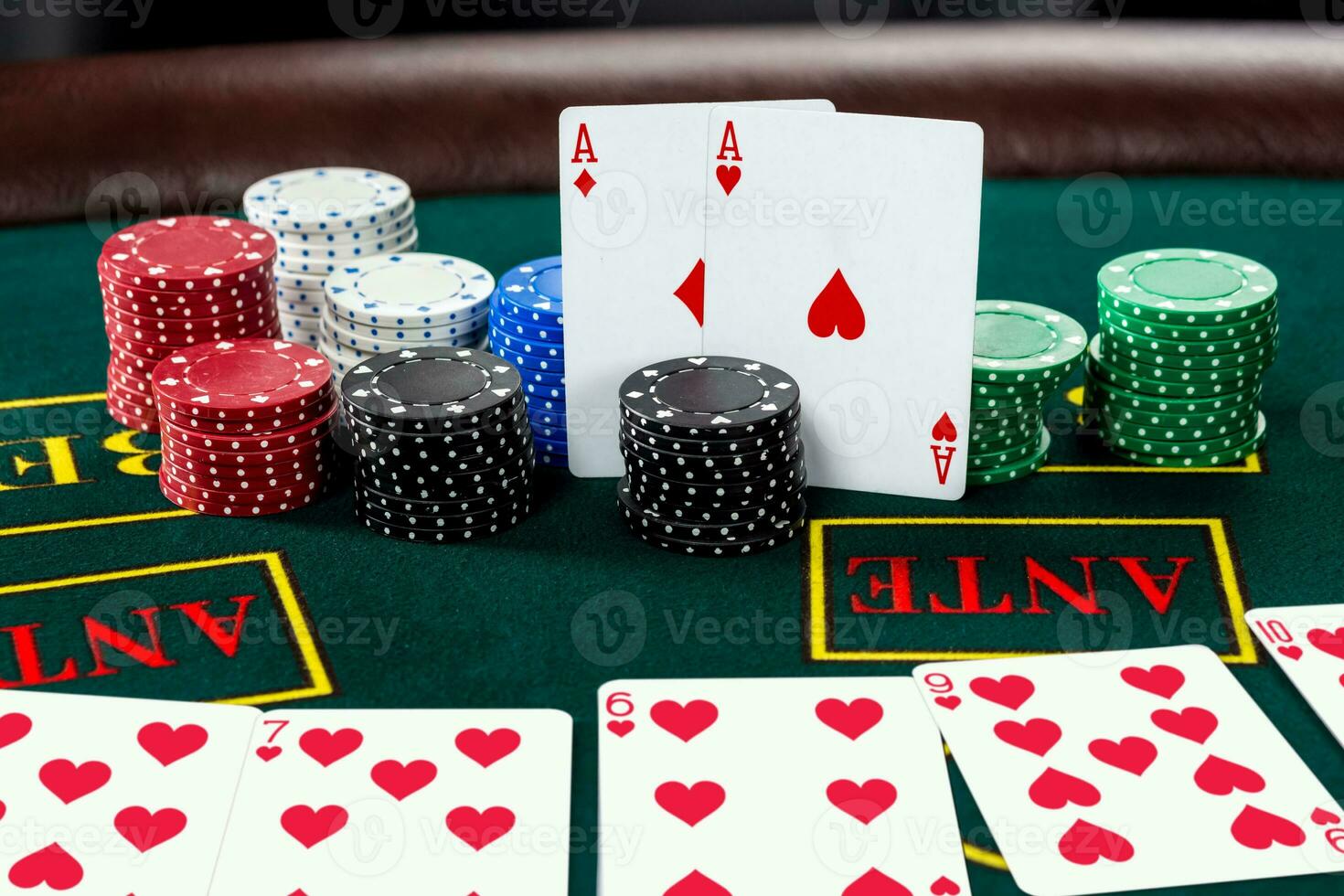 Poker play. Chips and cards photo