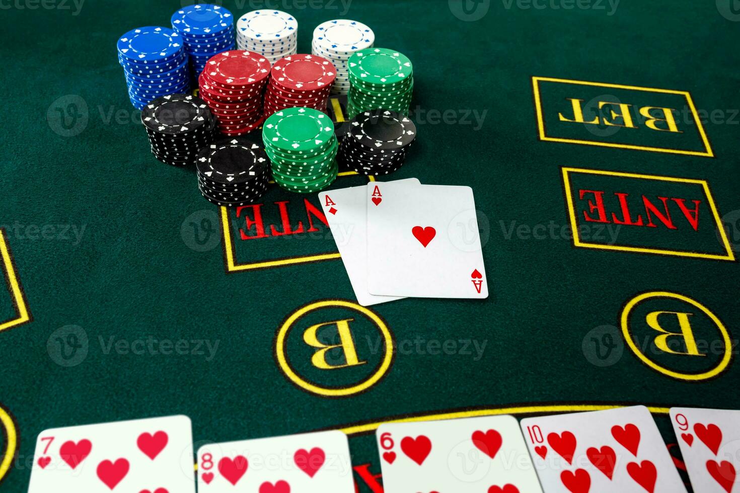 Poker play. Chips and cards photo