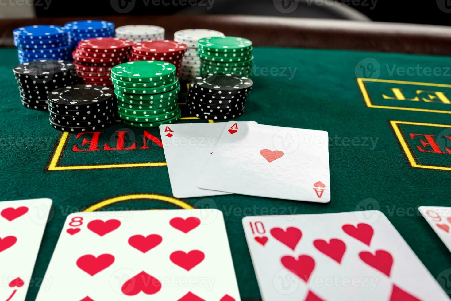 Poker play. Chips and cards photo