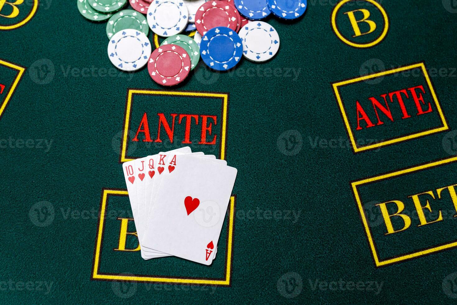 Poker chips on a table at the casino photo