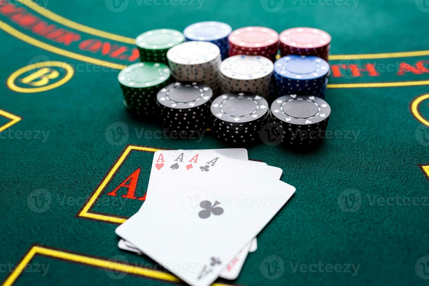 Poker chips on a table at the casino photo