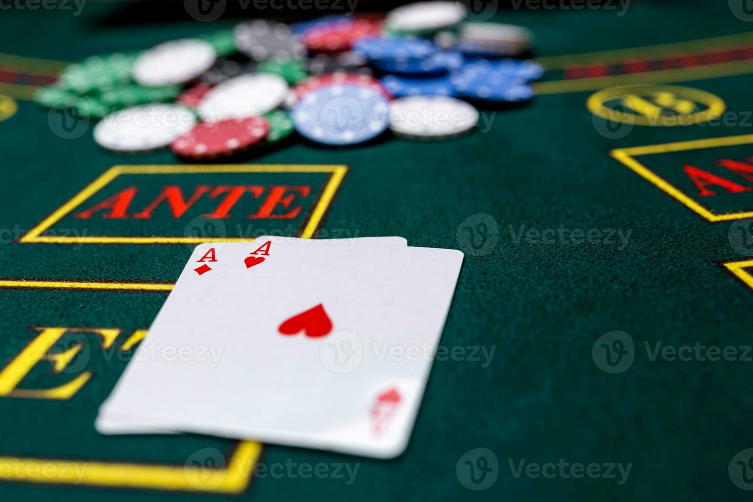 Poker chips on a table at the casino photo