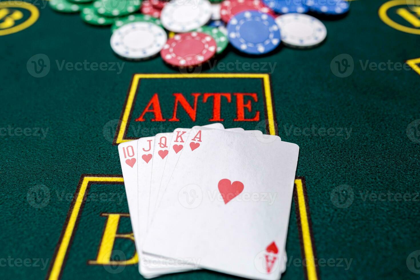 Poker chips on a table at the casino photo