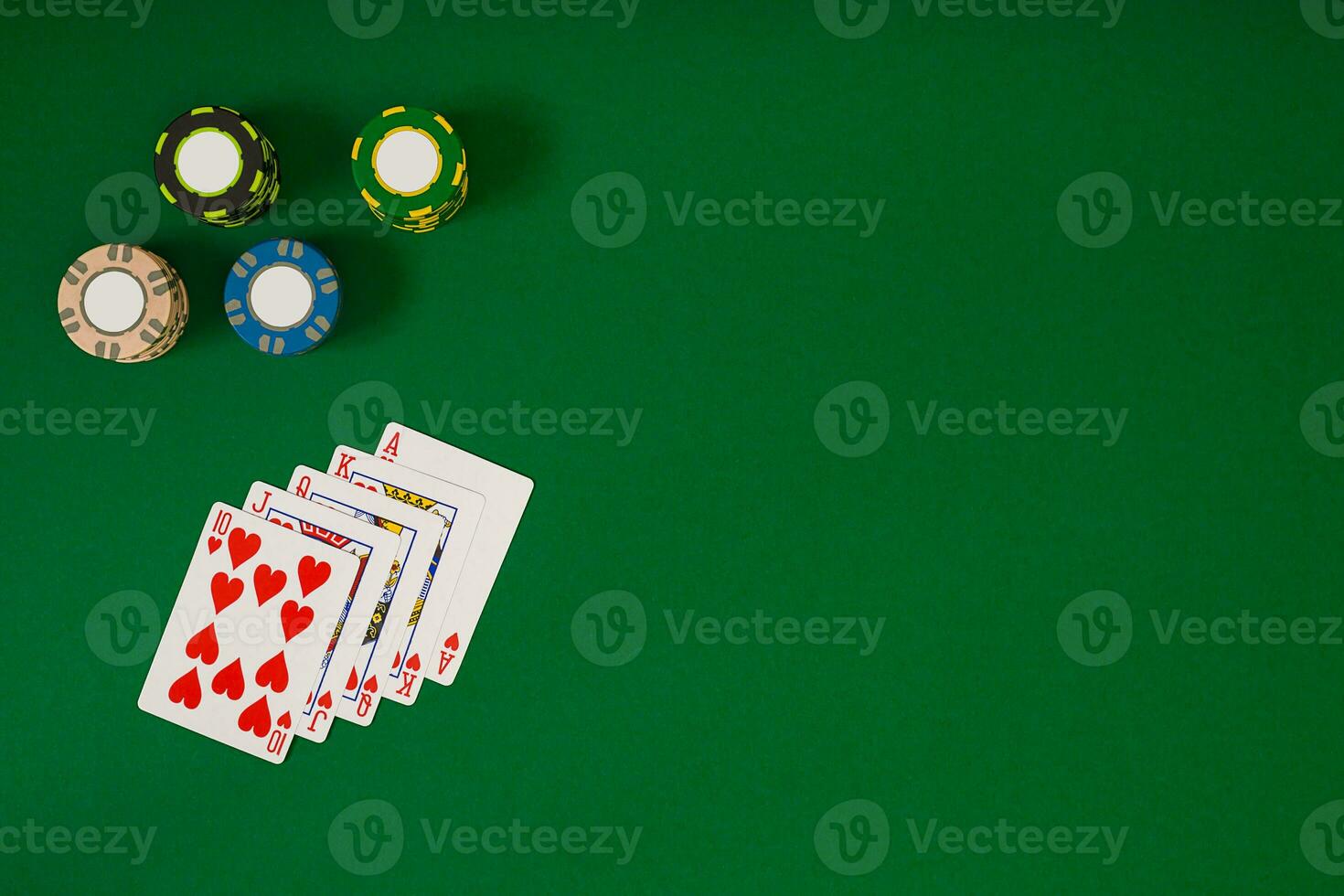 Banner template layout mockup for online casino. Green table, top view on workplace. photo