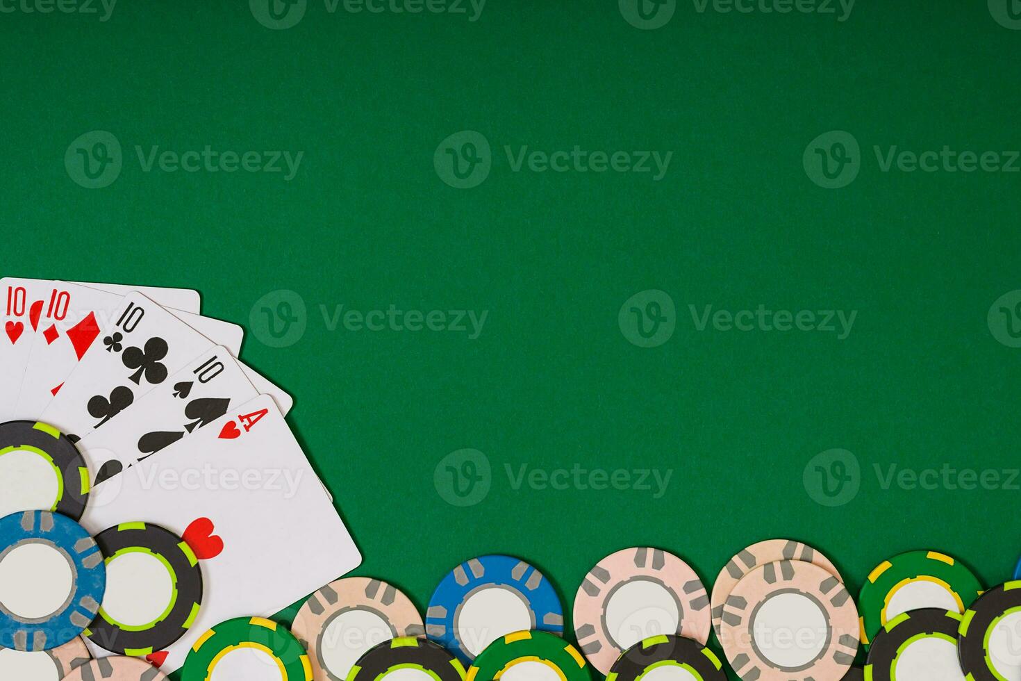 Banner template layout mockup for online casino. Green table, top view on workplace. photo