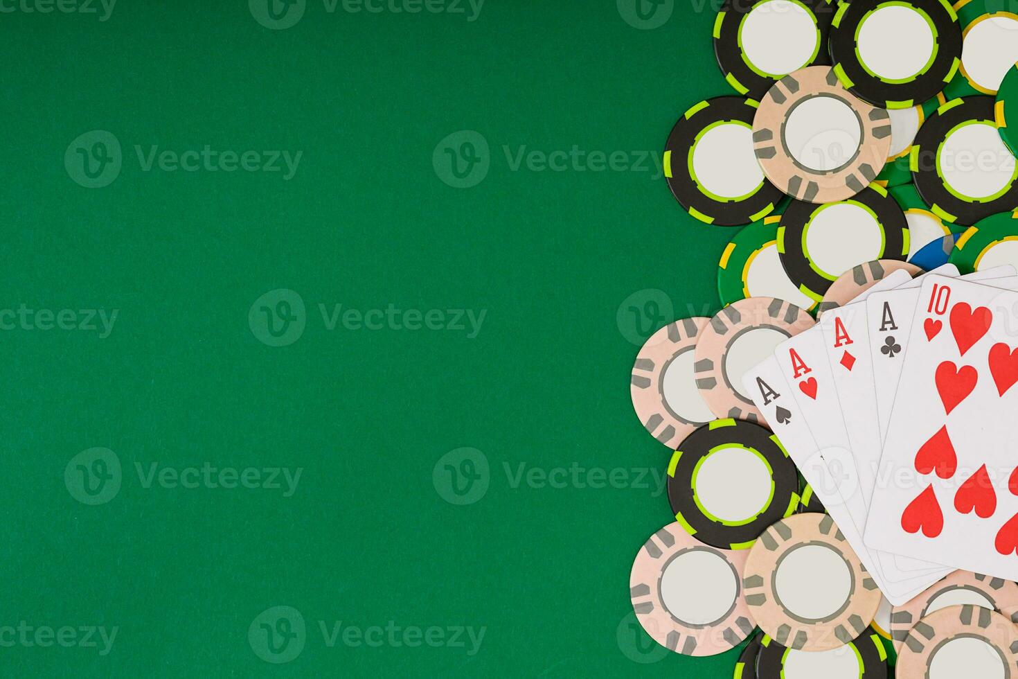 Banner template layout mockup for online casino. Green table, top view on workplace. photo
