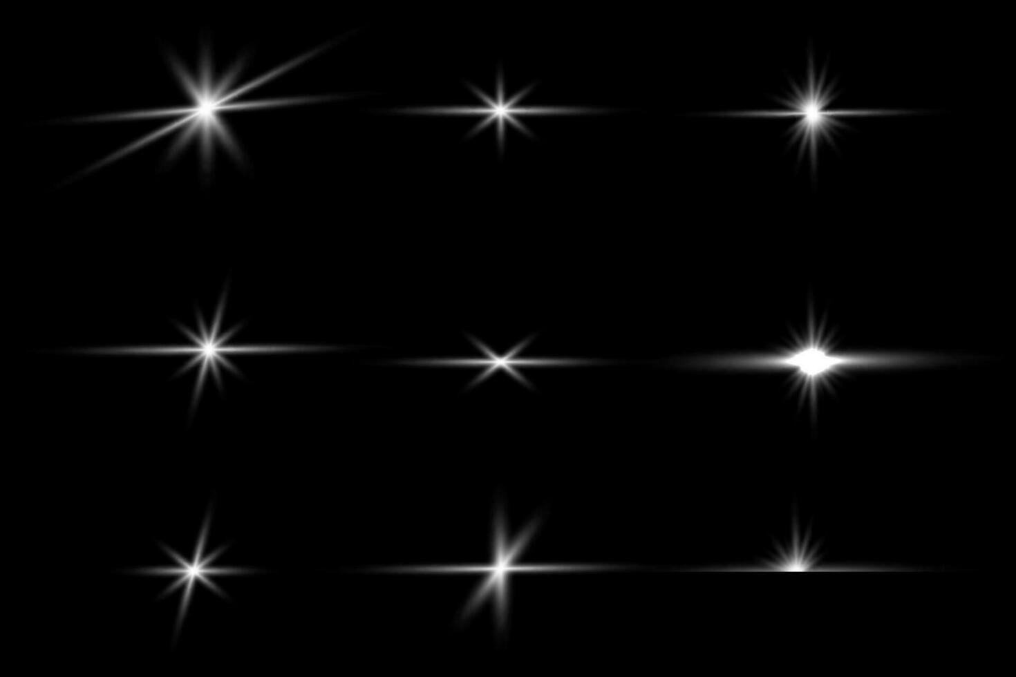 Set of flashes, Lights and Sparkles on a Black background vector