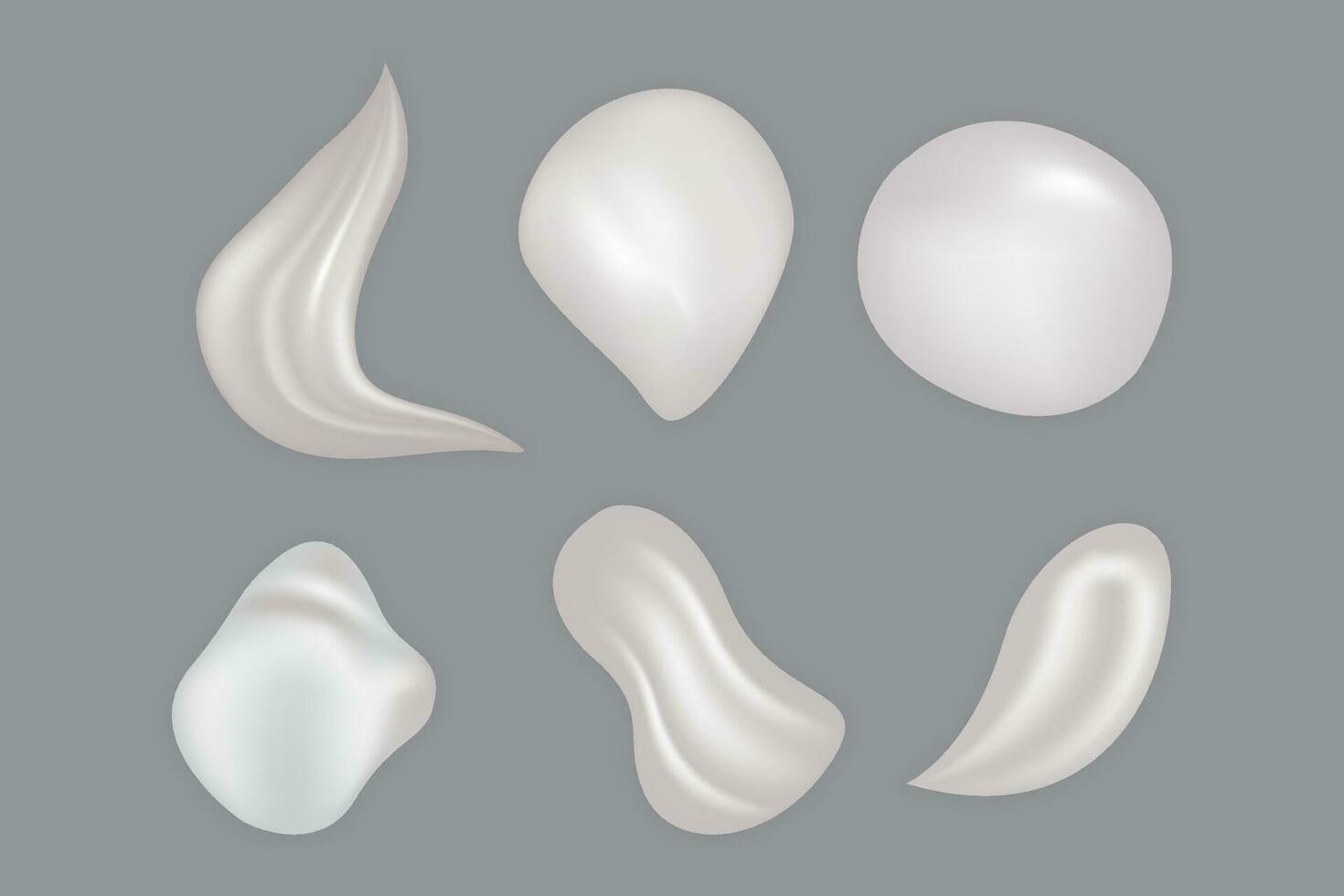 Set of cosmetic white cream texture. Cosmetic cream smears realistic icon set. Realistic gel or foam drop vector
