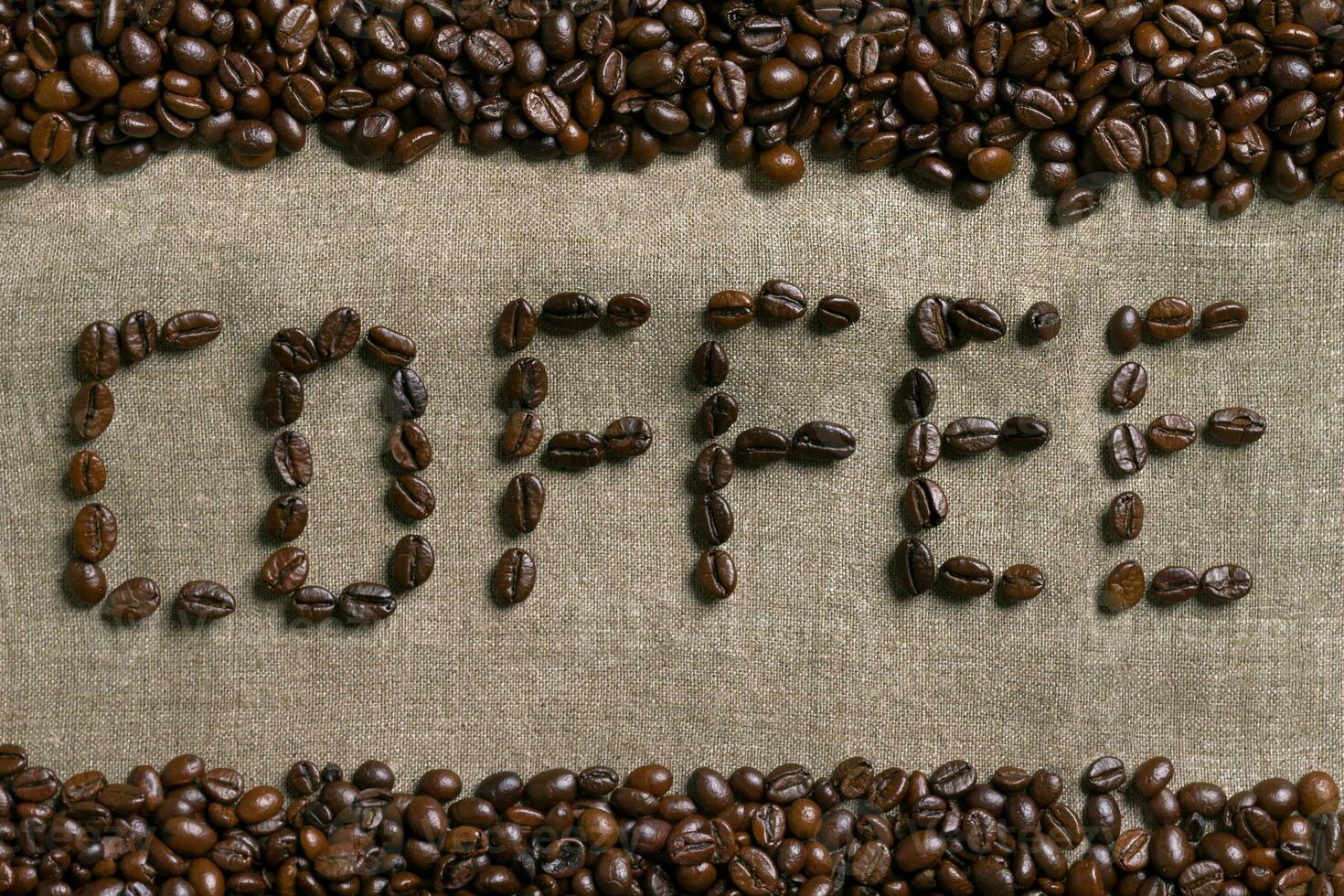Inscription of coffee with coffee beans. photo