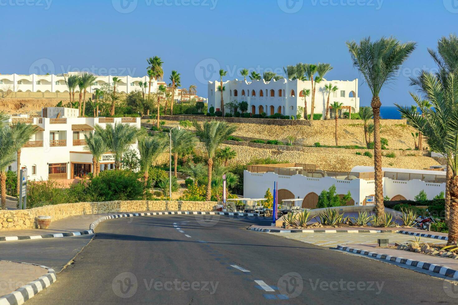 el ver a la carretera y palma arboles cerca el hoteles foto