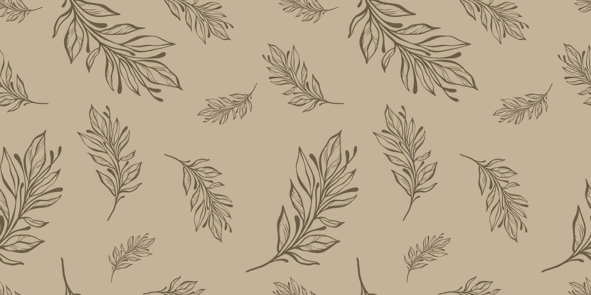 Seamless pattern with hand drawn leaves and branches. Perfect for wallpaper, wrapping paper, web sites, background, social media, blog, presentation and greeting cards. vector