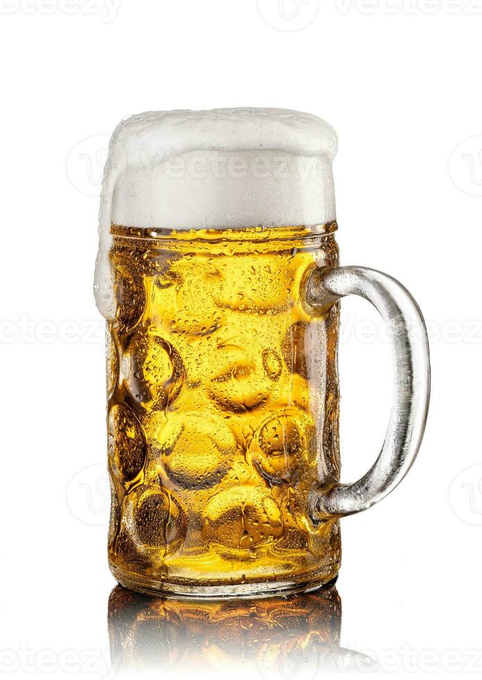 Mug with beer on white background. Still life photo