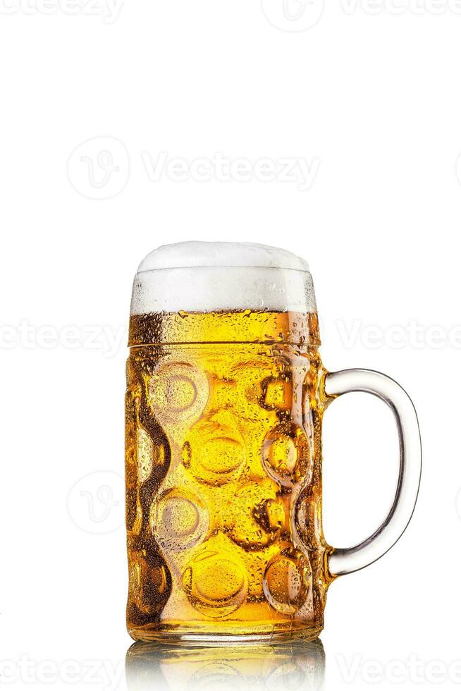 Mug with beer on white background. Still life photo
