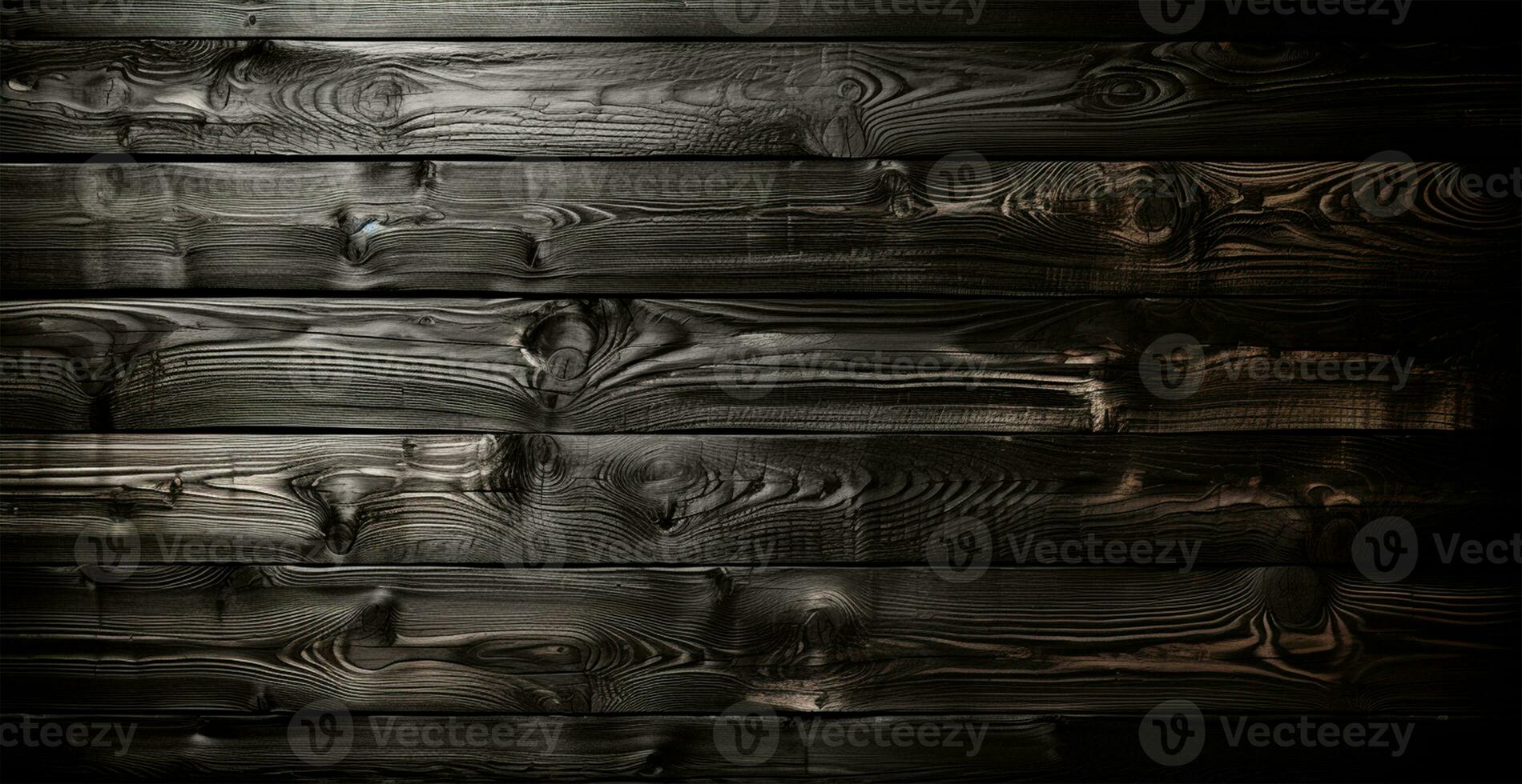 Dark burnt wood texture, black panoramic background - AI generated image photo