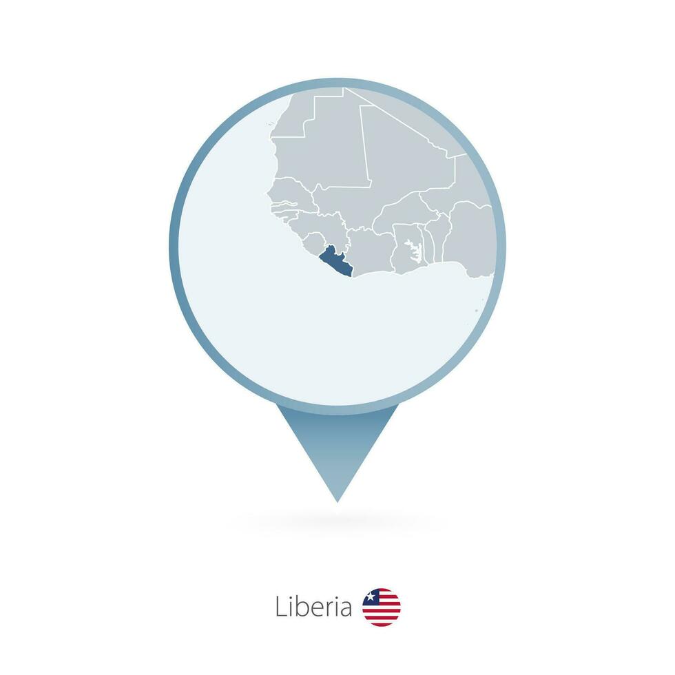 mapa alfiler con detallado mapa de Liberia y vecino países. vector