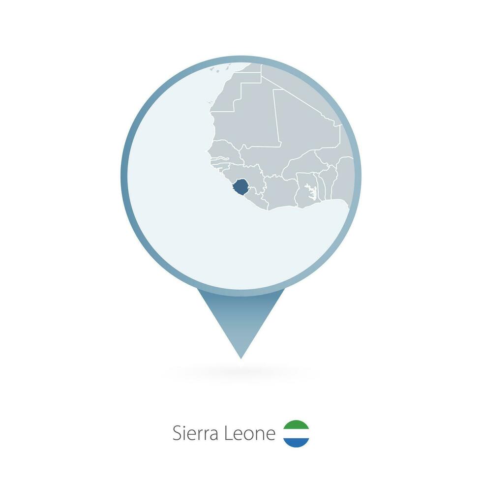 Map pin with detailed map of Sierra Leone and neighboring countries. vector