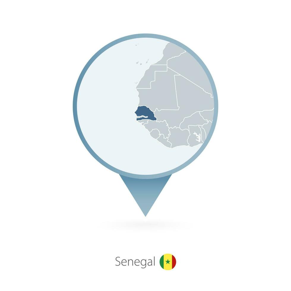 mapa alfiler con detallado mapa de Senegal y vecino países. vector