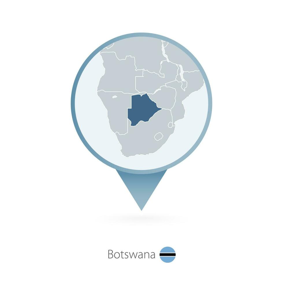 Map pin with detailed map of Botswana and neighboring countries. vector