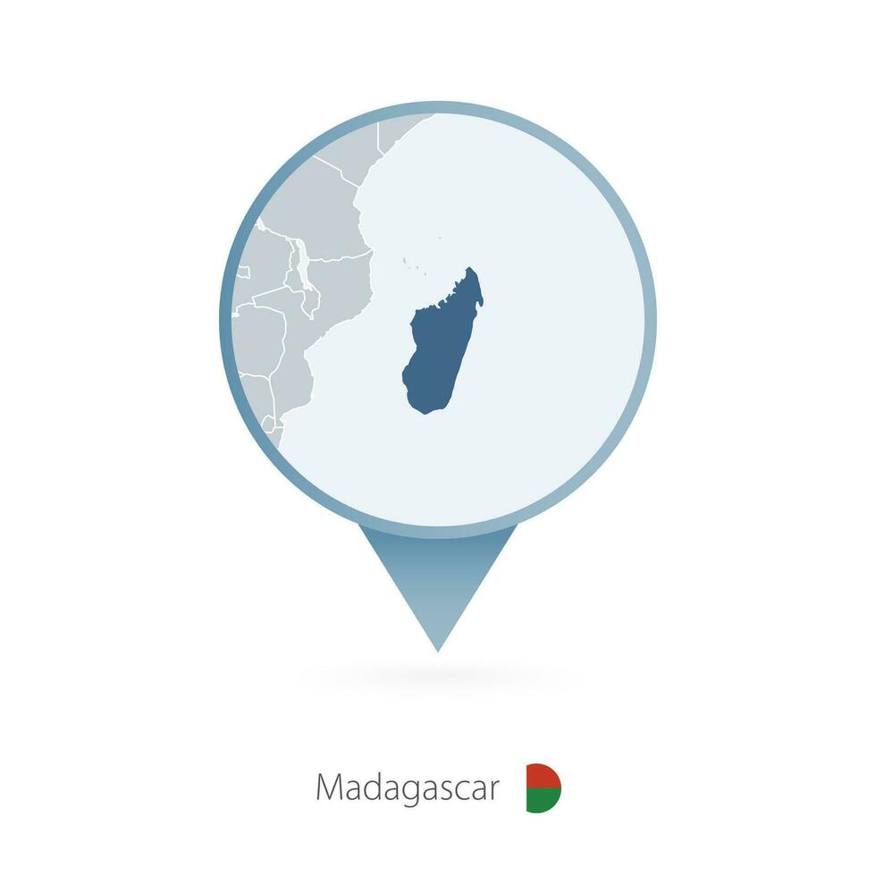 mapa alfiler con detallado mapa de Madagascar y vecino países. vector