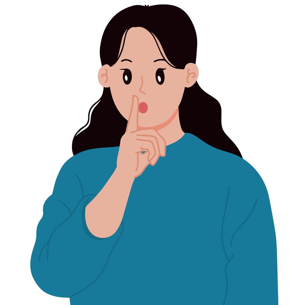 Portrait woman making hissing gesture hand drawn vector design illustration