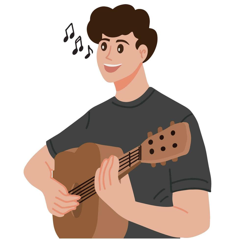 retrato frio chico jugando guitarra y canto vector ilustración