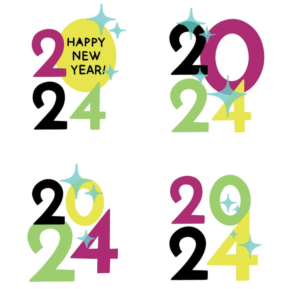 Set of Colorfull vector 2024 number design new year eve illustration