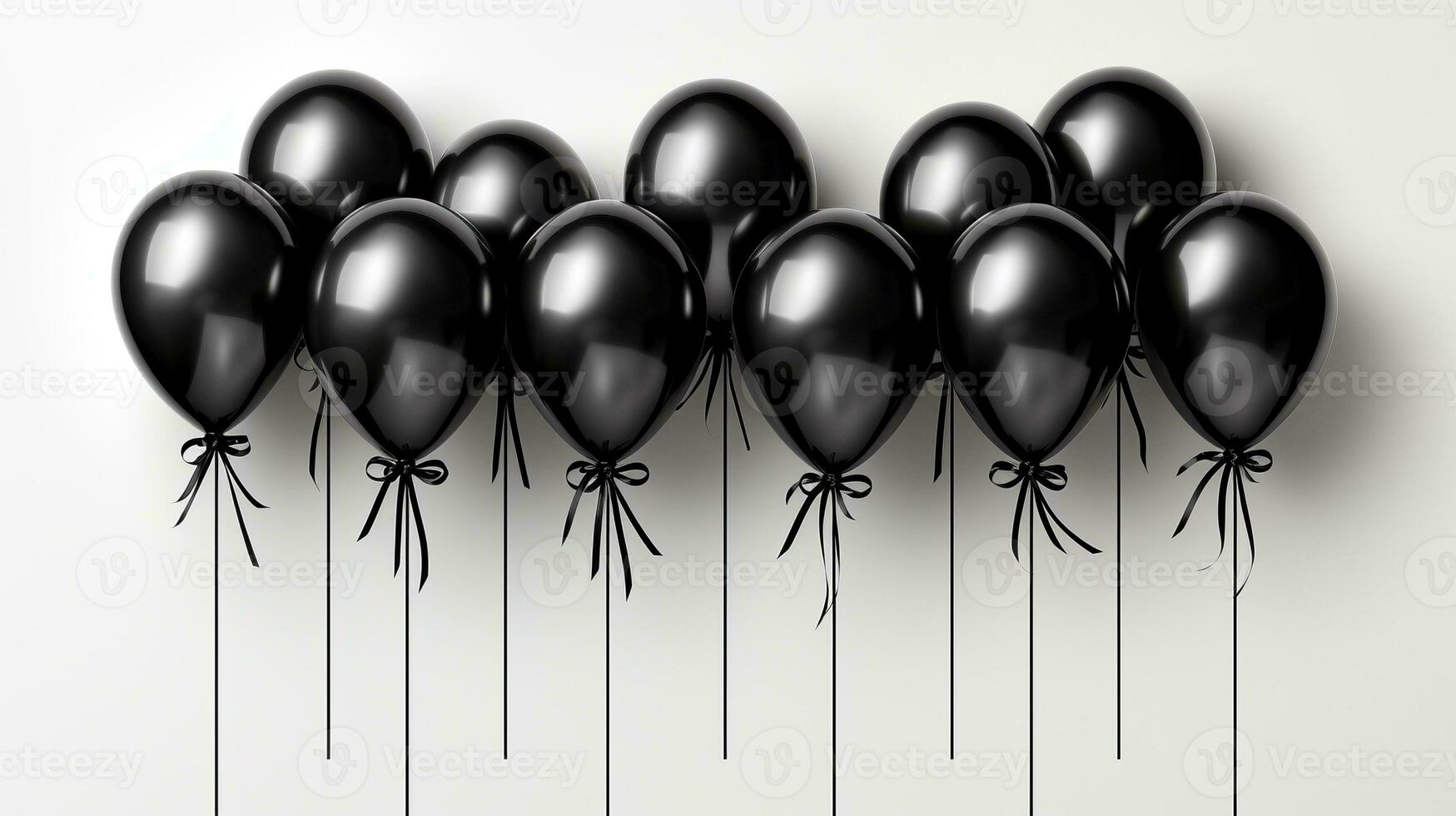 Glossy black balloons on white ai generated banner background copy space photo