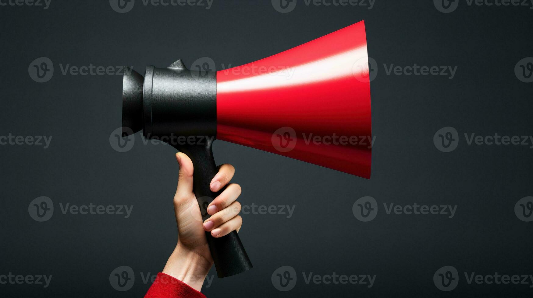 Hand holding red megaphone ai generated banner background copy space photo