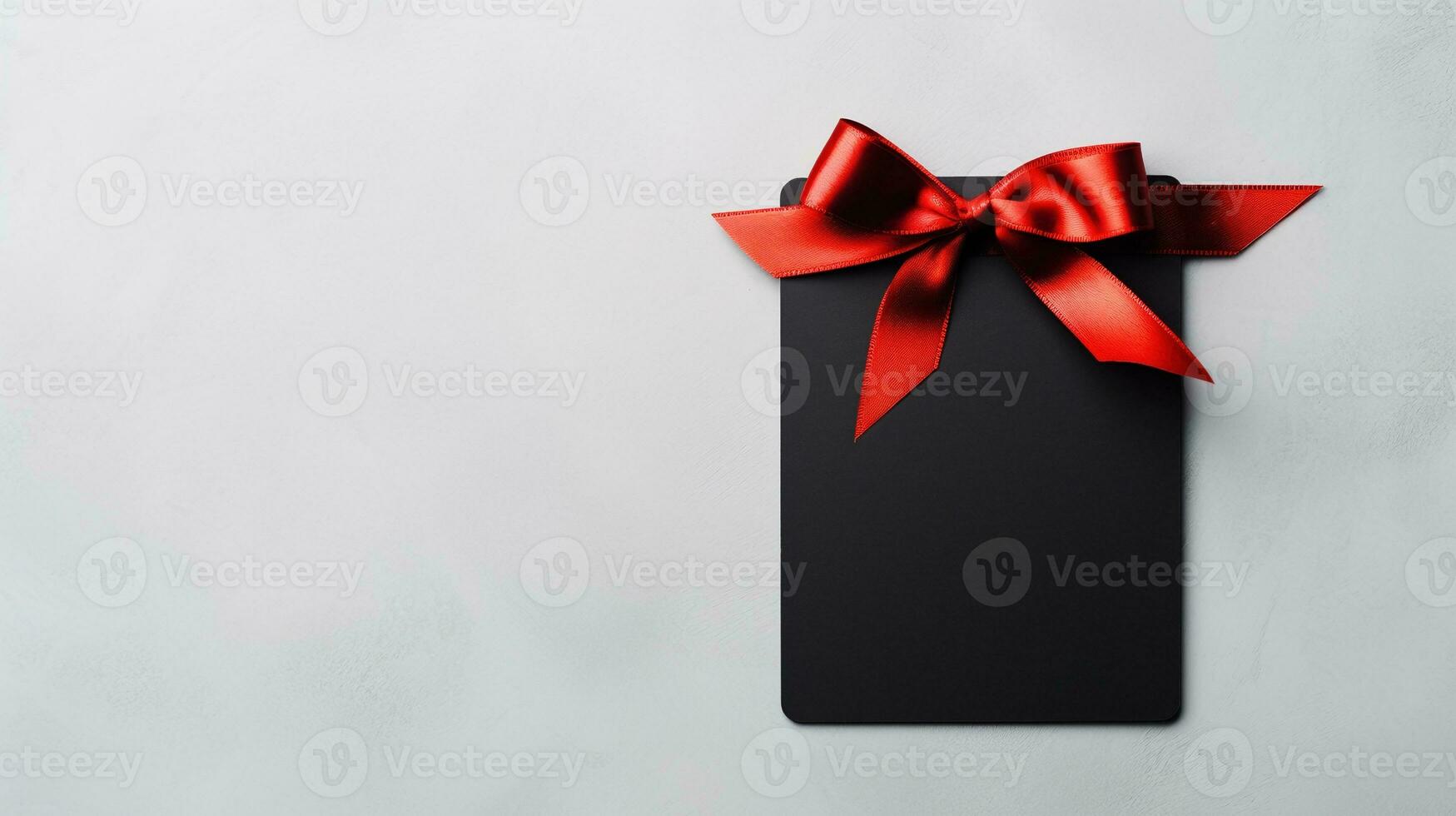 Red ribbon bow gift card on white ai generated banner background copy space photo