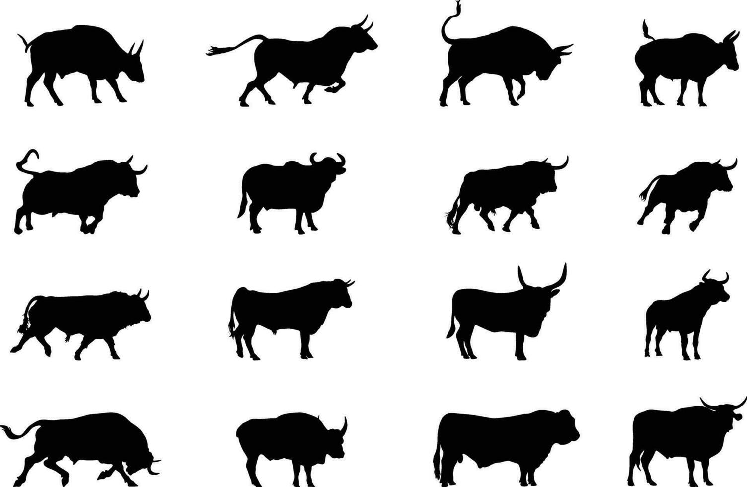 Bull silhouettes, Bull silhouette,  Bull vector illustration