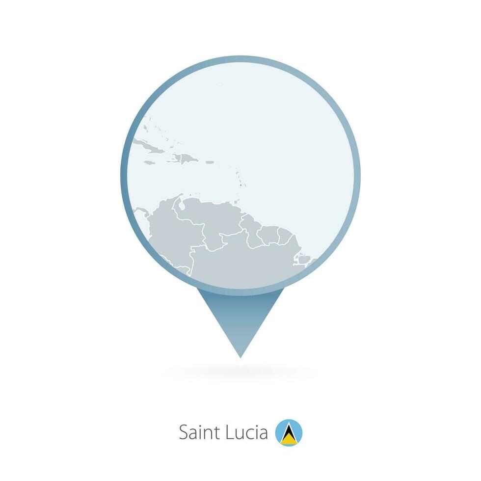 Map pin with detailed map of Saint Lucia and neighboring countries. vector