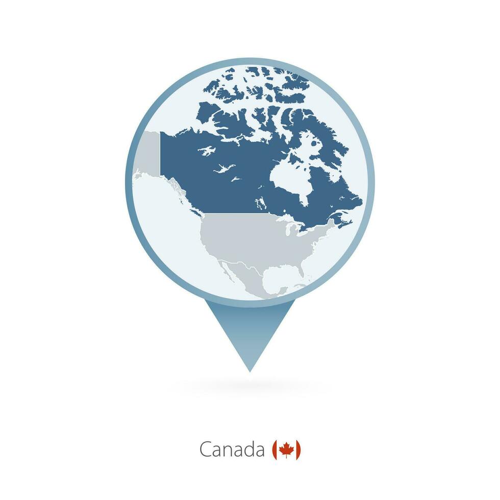 Map pin with detailed map of Canada and neighboring countries. vector