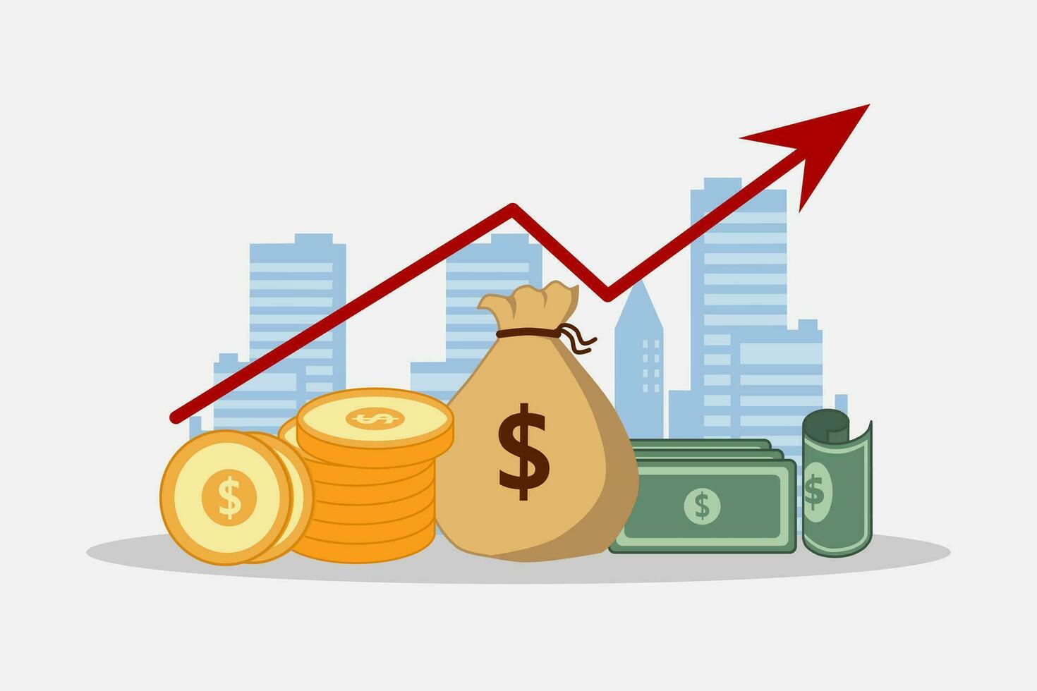 Concept of business success, economic or market growth, investment revenue, capital earnings, benefit. Profit money or budget vector illustration.