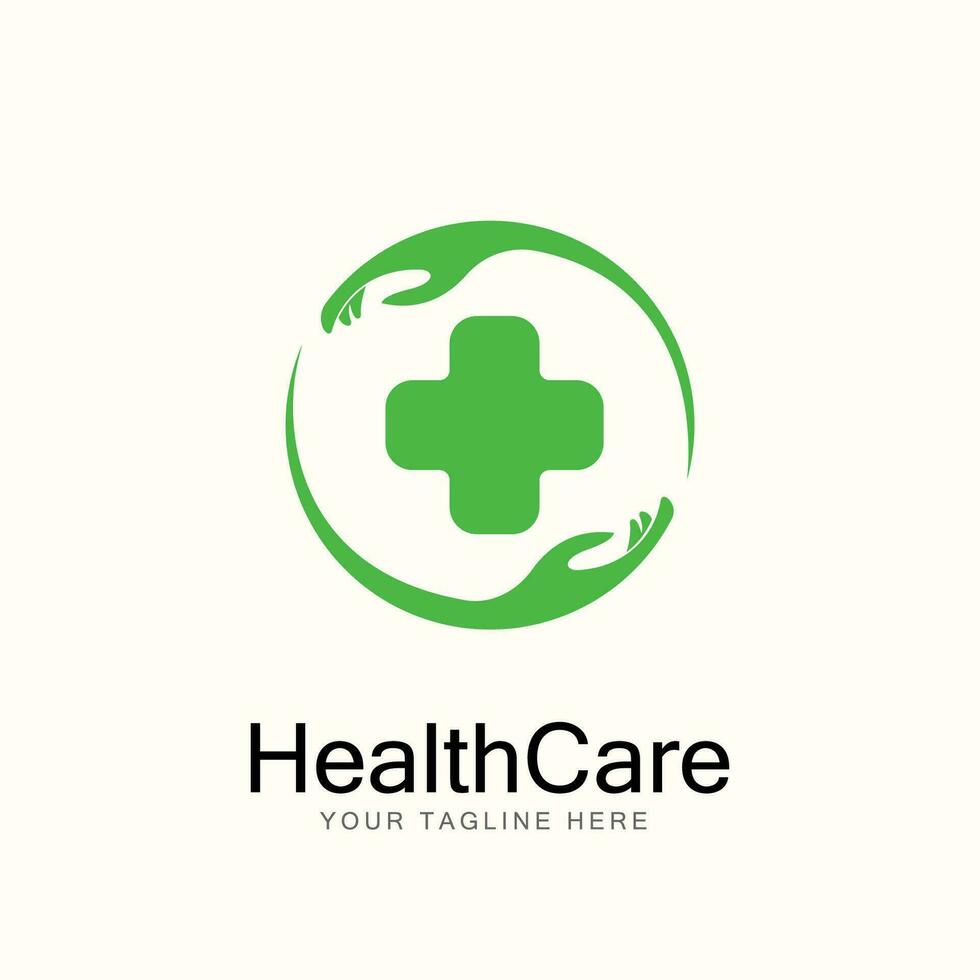 médico logo salud cuidado médico. cuidado de la salud y farmacia logo diseño y icono modelo vector