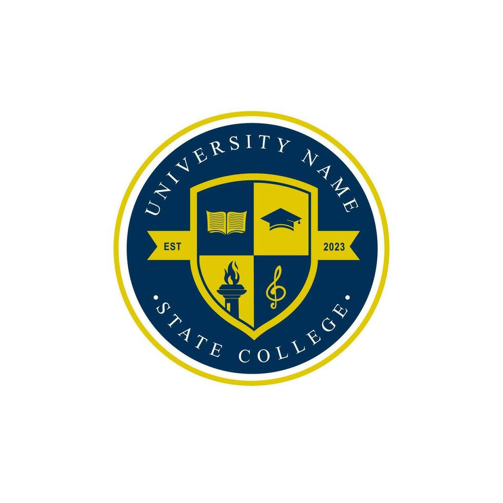 Imagen vectorial del diseño del logotipo de la insignia de la escuela universitaria universitaria. diseño del logotipo de la placa de educación. emblema de la escuela secundaria universitaria vector