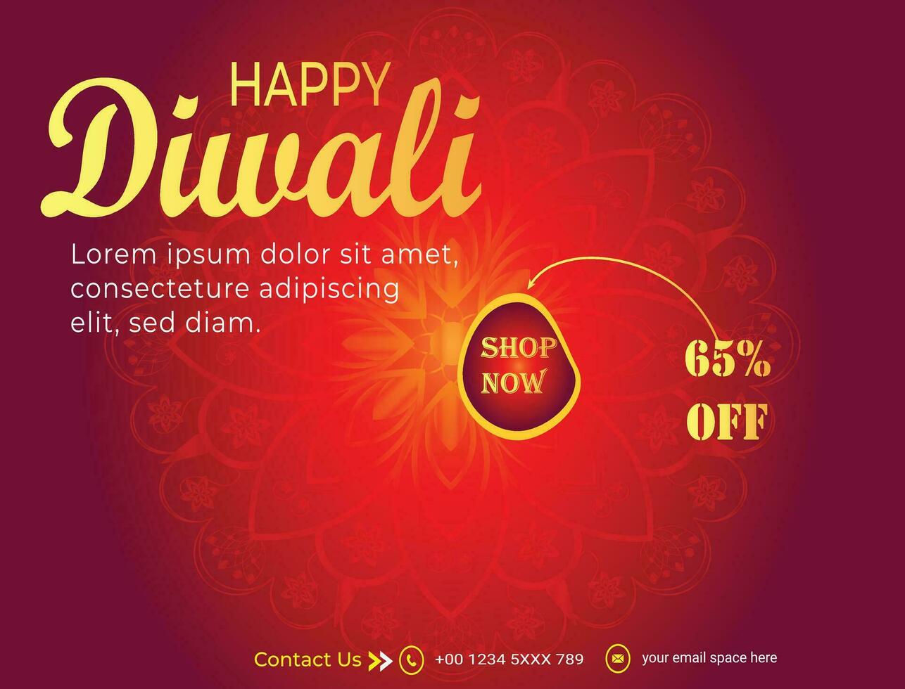 shubh happy diwali diya festival sale banner, beautiful ornament with abstract mandala background vector