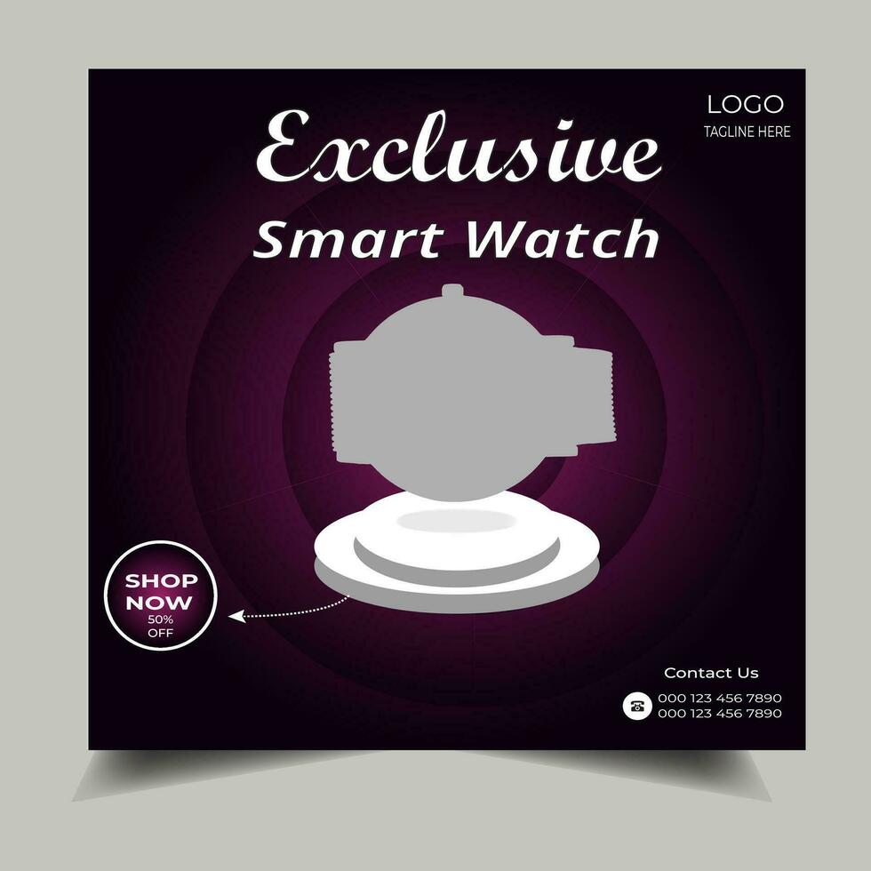 Exclusive smart watch brand product promotion Social media banner Instagram post and web ads vector