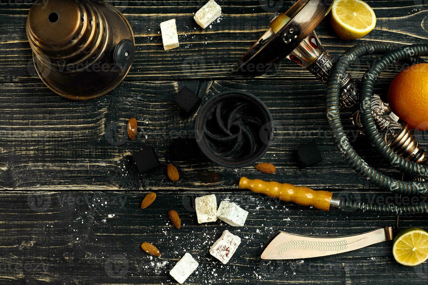 Arabic hookah with a tobacco flavor of a mixture of citruses photo