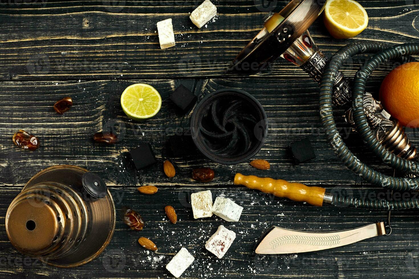 Arabic hookah with a tobacco flavor of a mixture of citruses photo
