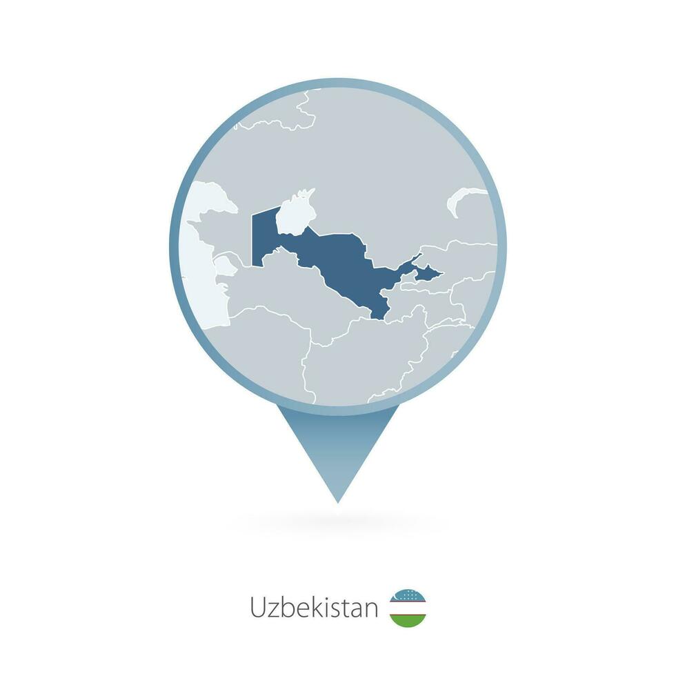 Map pin with detailed map of Uzbekistan and neighboring countries. vector