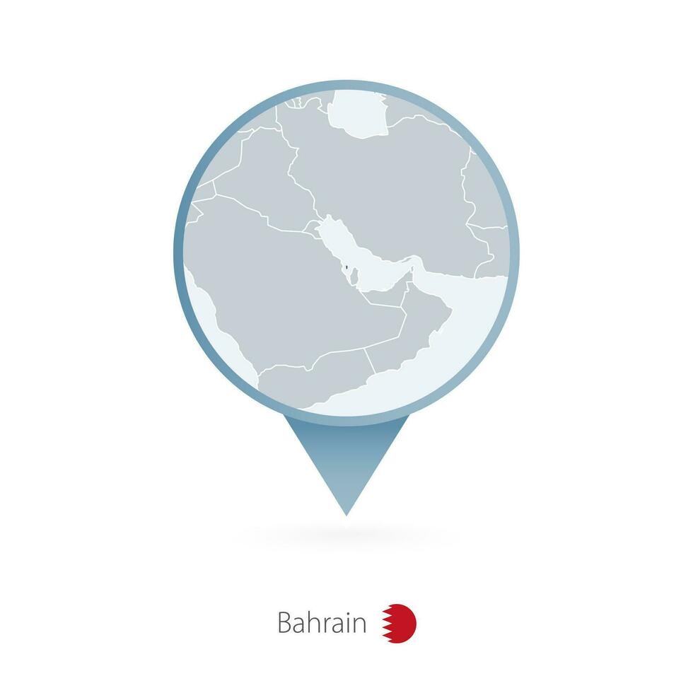 Map pin with detailed map of Bahrain and neighboring countries. vector