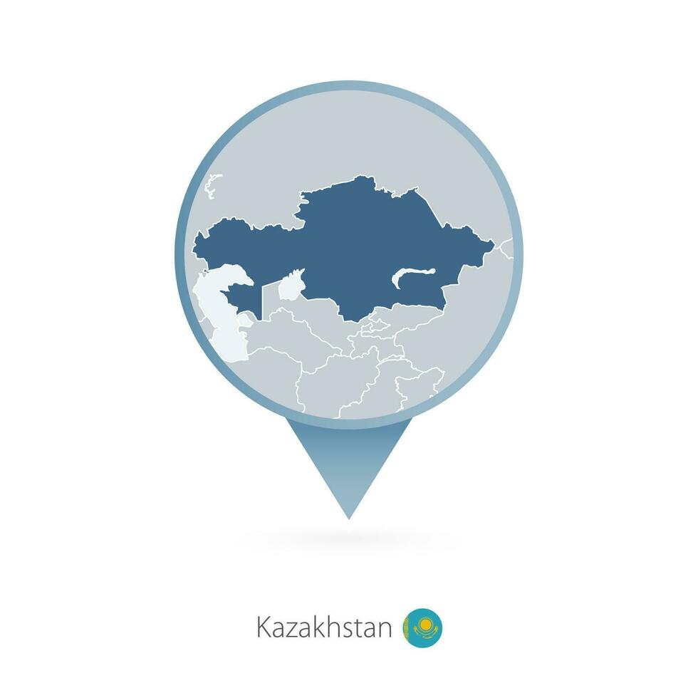 Map pin with detailed map of Kazakhstan and neighboring countries. vector