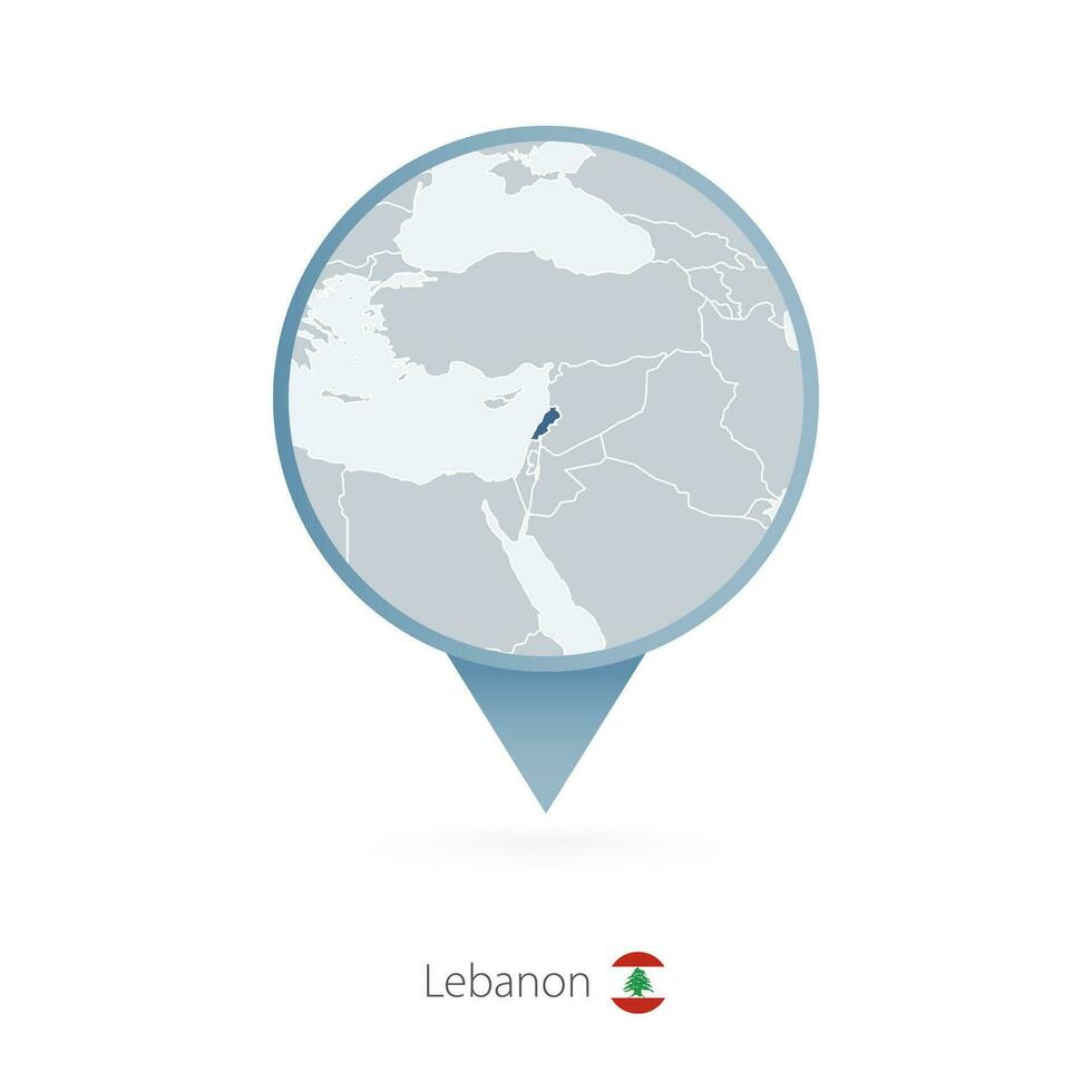 mapa alfiler con detallado mapa de Líbano y vecino países. vector