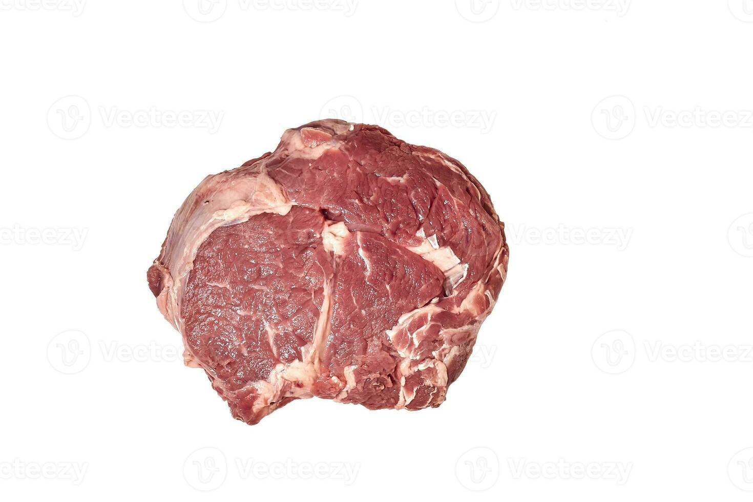 Fresh raw beef steak isolated on white background, top view. photo