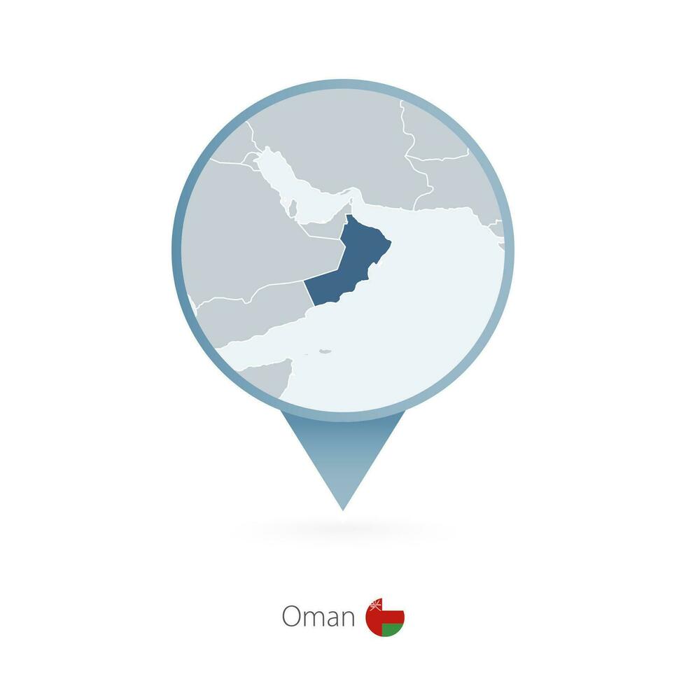 Map pin with detailed map of Oman and neighboring countries. vector